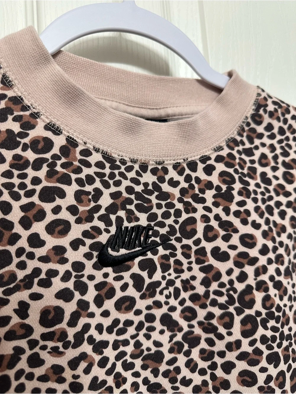 Nike Women's Leopard Print Crewneck Sweater - Beige & Black